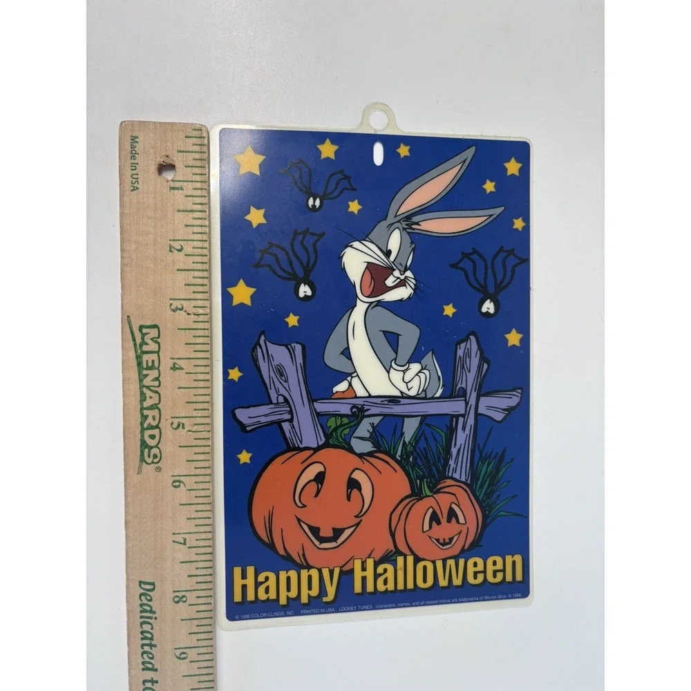 🎃VINTAGE LOONEY TUNES HAPPY HALLOWEEN BUGS BUNNY 9x6 Window Suction Cup Hanger